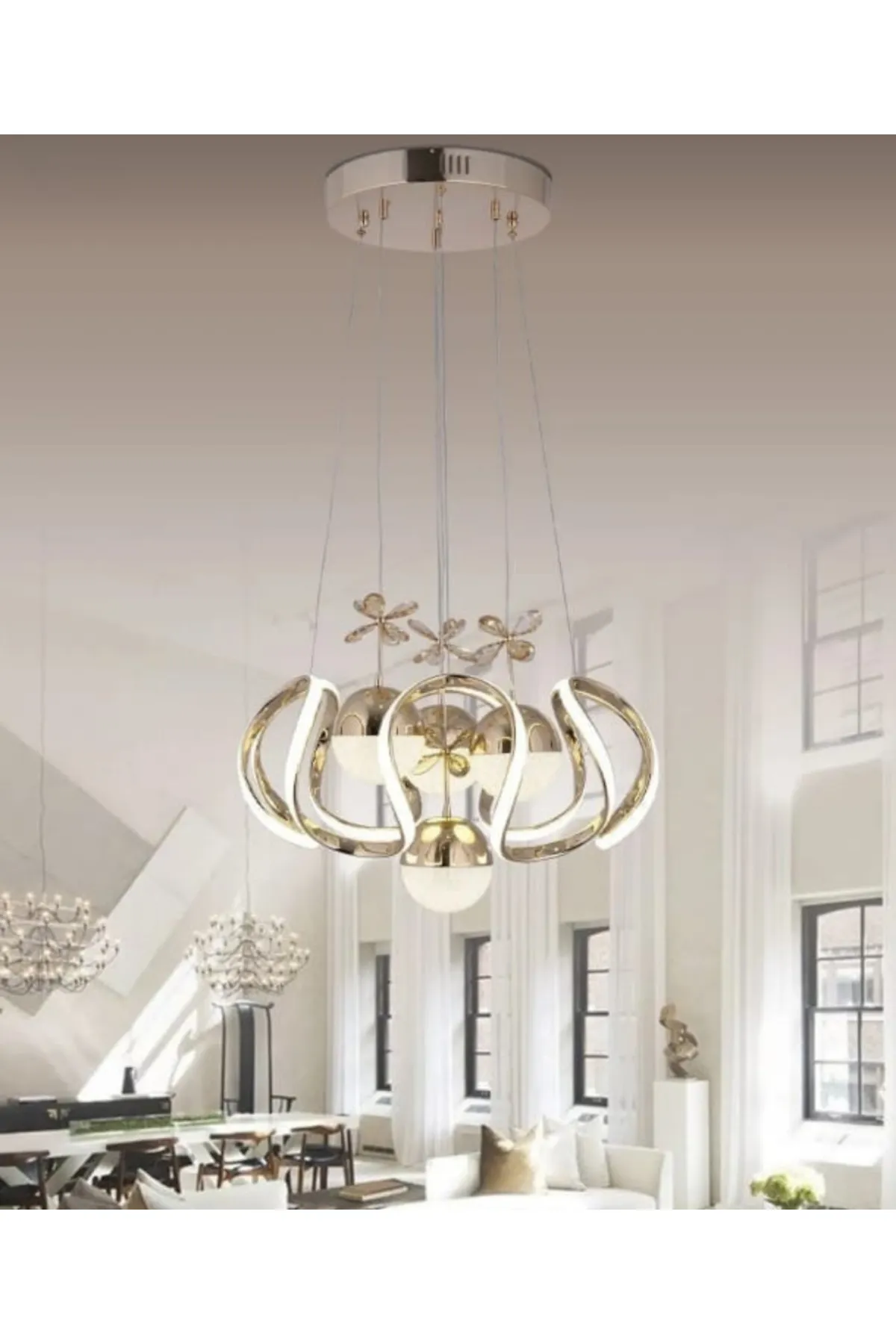 Led Avize 6'lı Damla 4 Top 3 Renk Gold